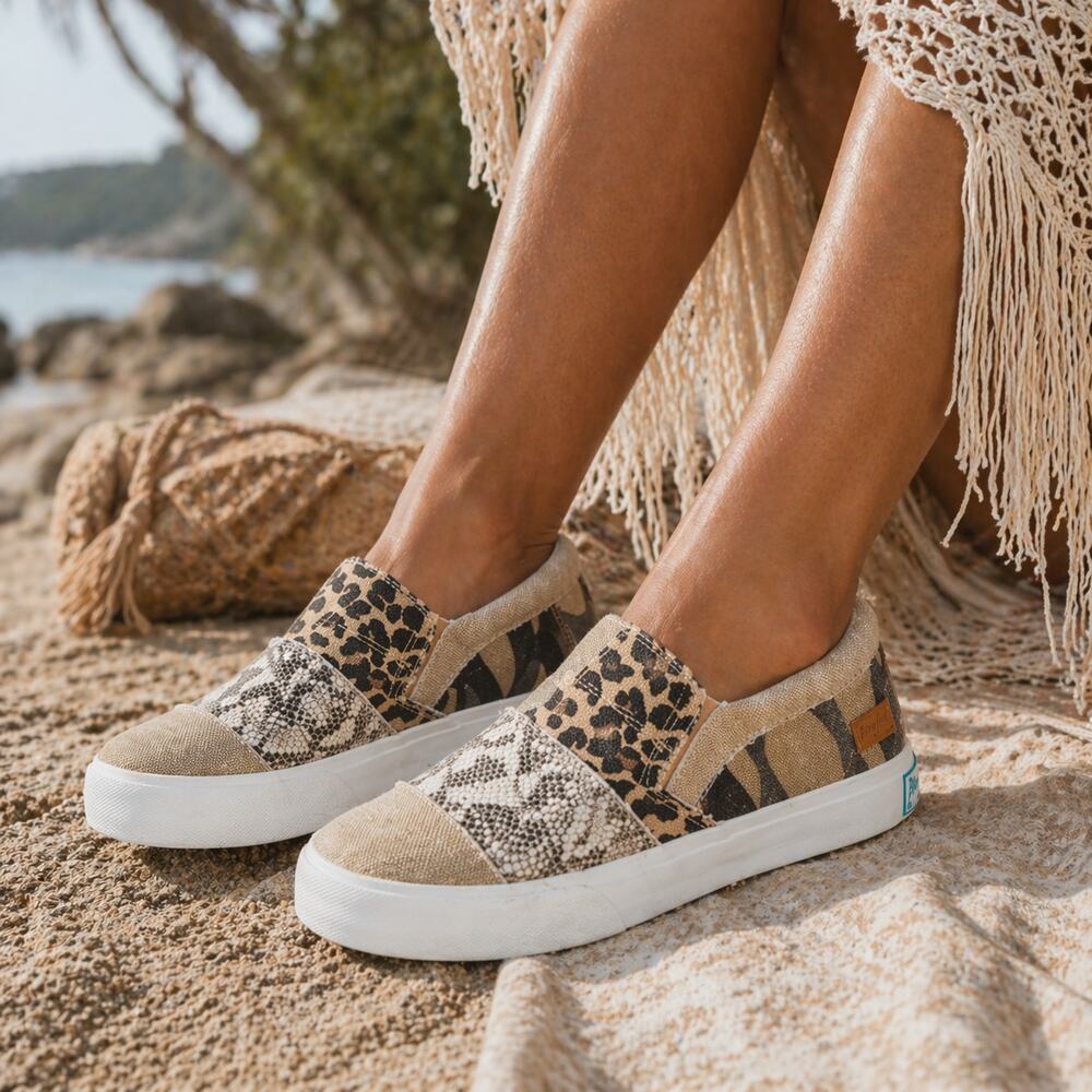 Blowfish Malibu Maddox Slip On Sneakers Mixed Print Tan Womens 10